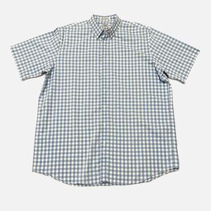 LL Bean Men’s Wrinkle Free Blue Checkered Short Sleeve Shirt Size XL Tall EUC
